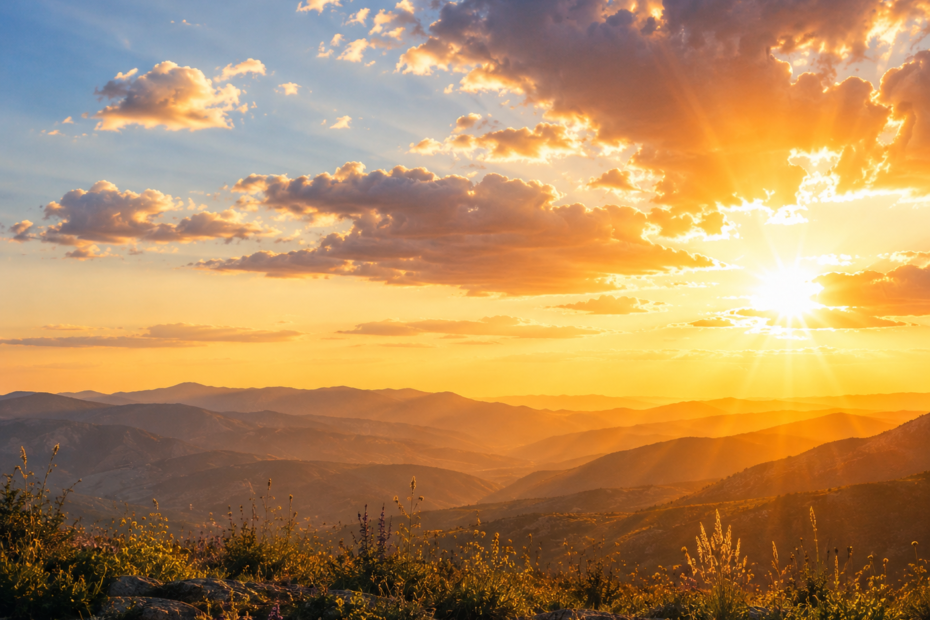 Golden Sunset Over Wildflower Mountains